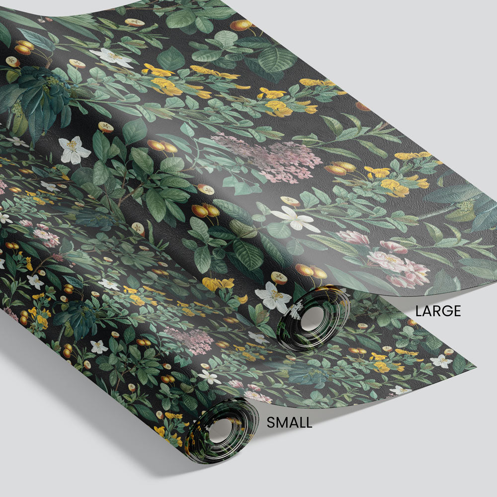 Botanical Garden Black Wallpaper pattern size options
