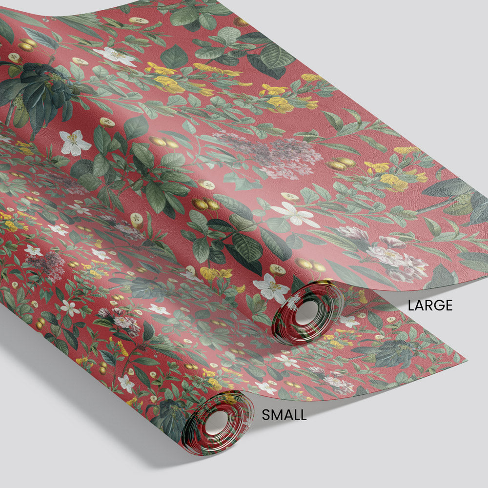 Botanical Garden Red Wallpaper pattern size options