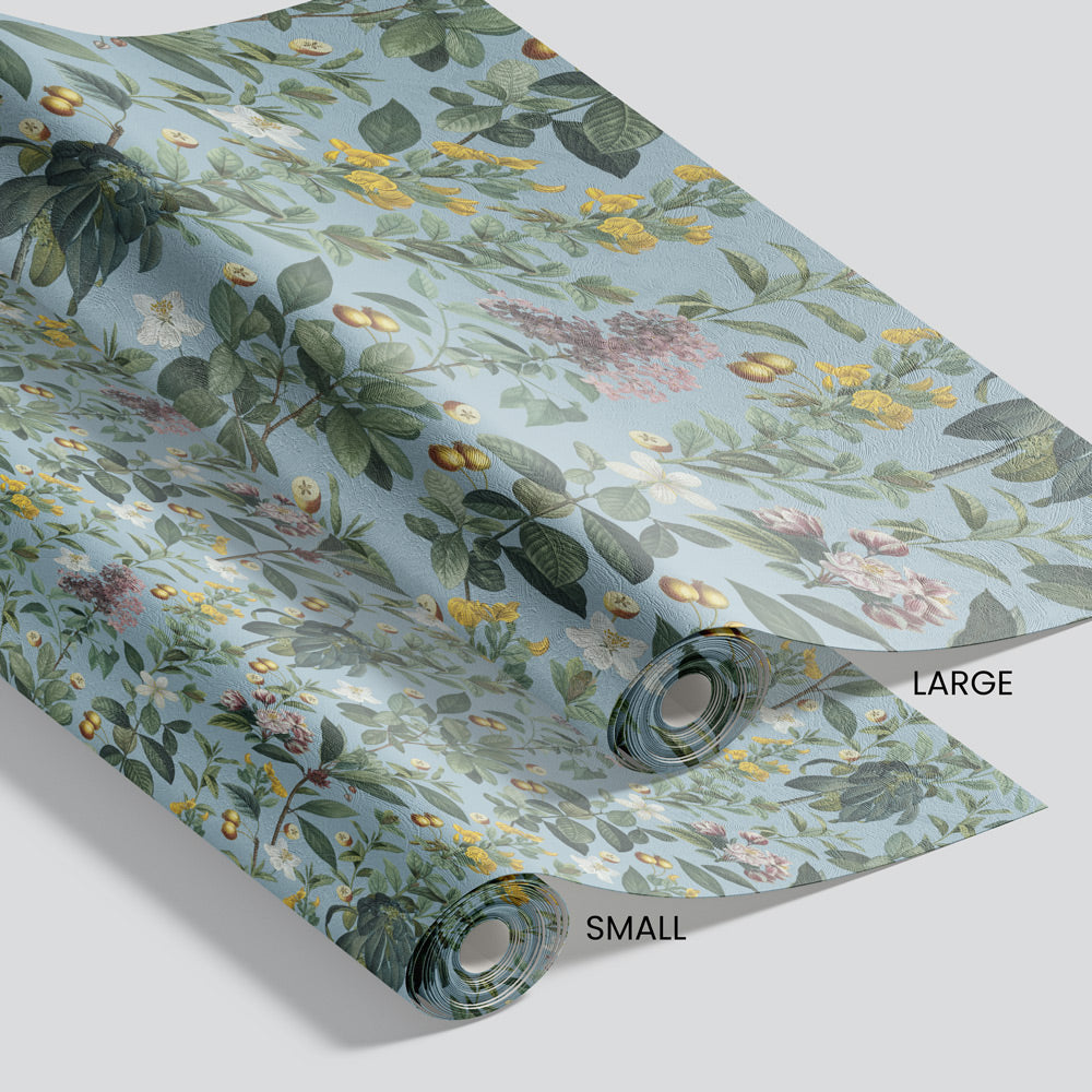 Botanical Garden Blue Wallpaper pattern size options