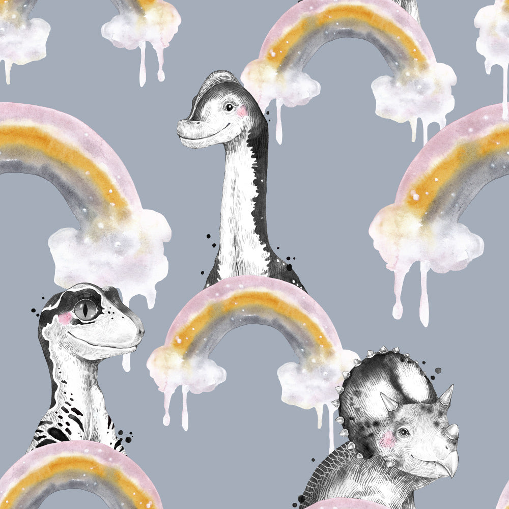 Dino Dreamscape (Slate) Wallpaper pattern close-up