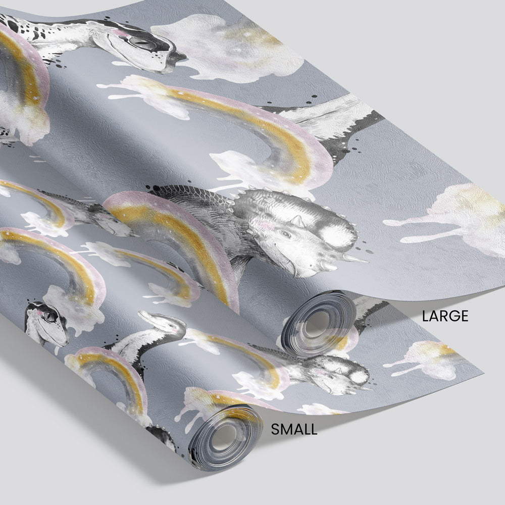 Dino Dreamscape (Slate) Wallpaper pattern size options
