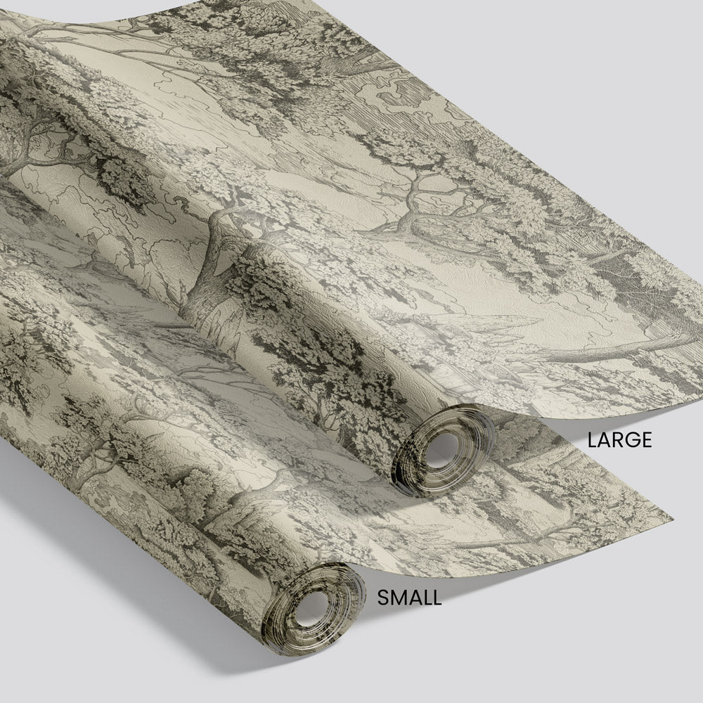 Peaceful Retreat (Sepia) Wallpaper pattern size options