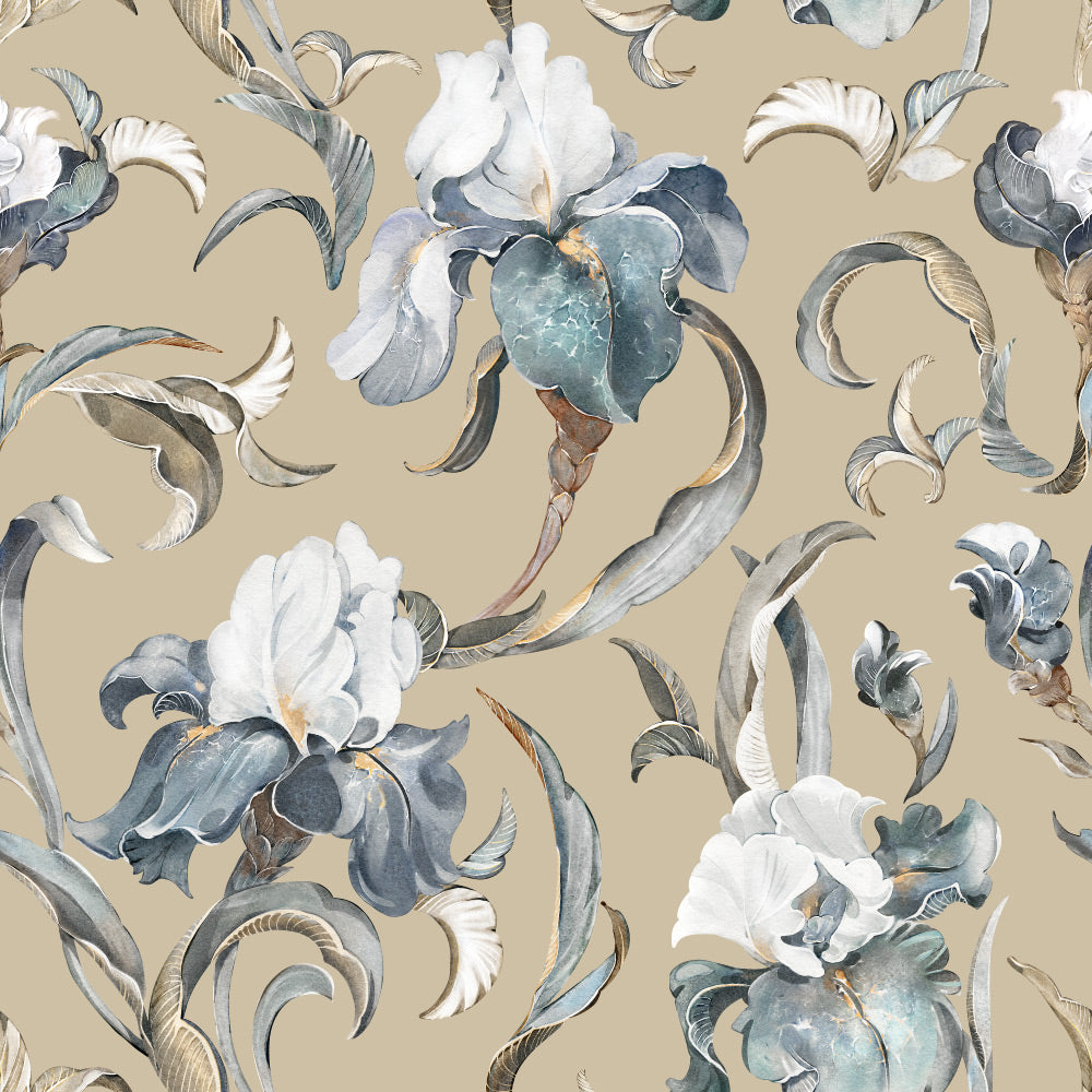 Poised Petals (Beige) Wallpaper pattern close-up