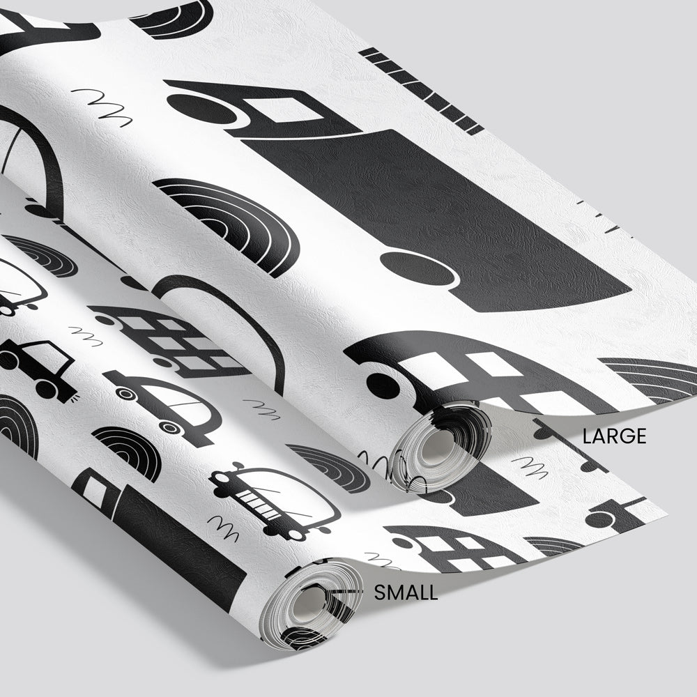 Transportation Station (Black & White) Wallpaper pattern size options