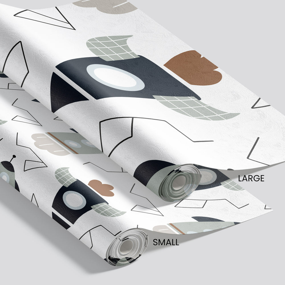 Blast Off Wallpaper pattern size options