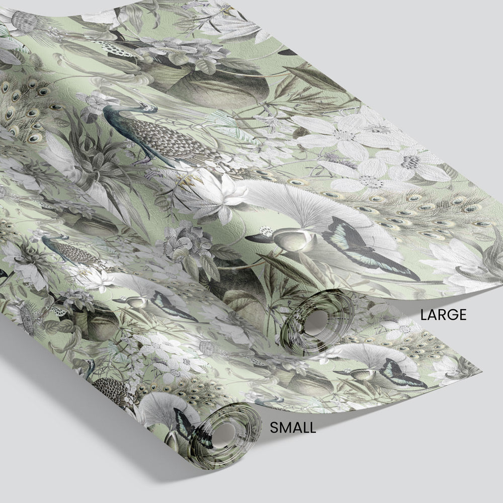 Wings and Feathers (Green) Wallpaper pattern size options