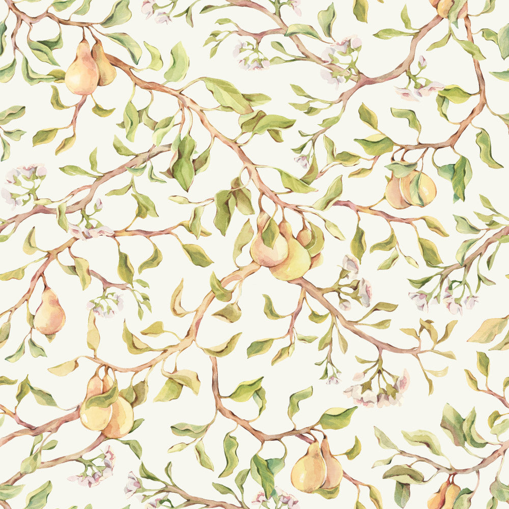 Heavenly Harvest (White) Wallpaper pattern close-up