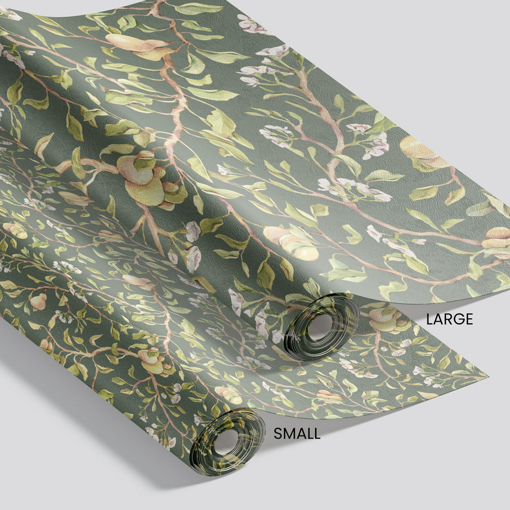 Heavenly Harvest (Green) Wallpaper pattern size options