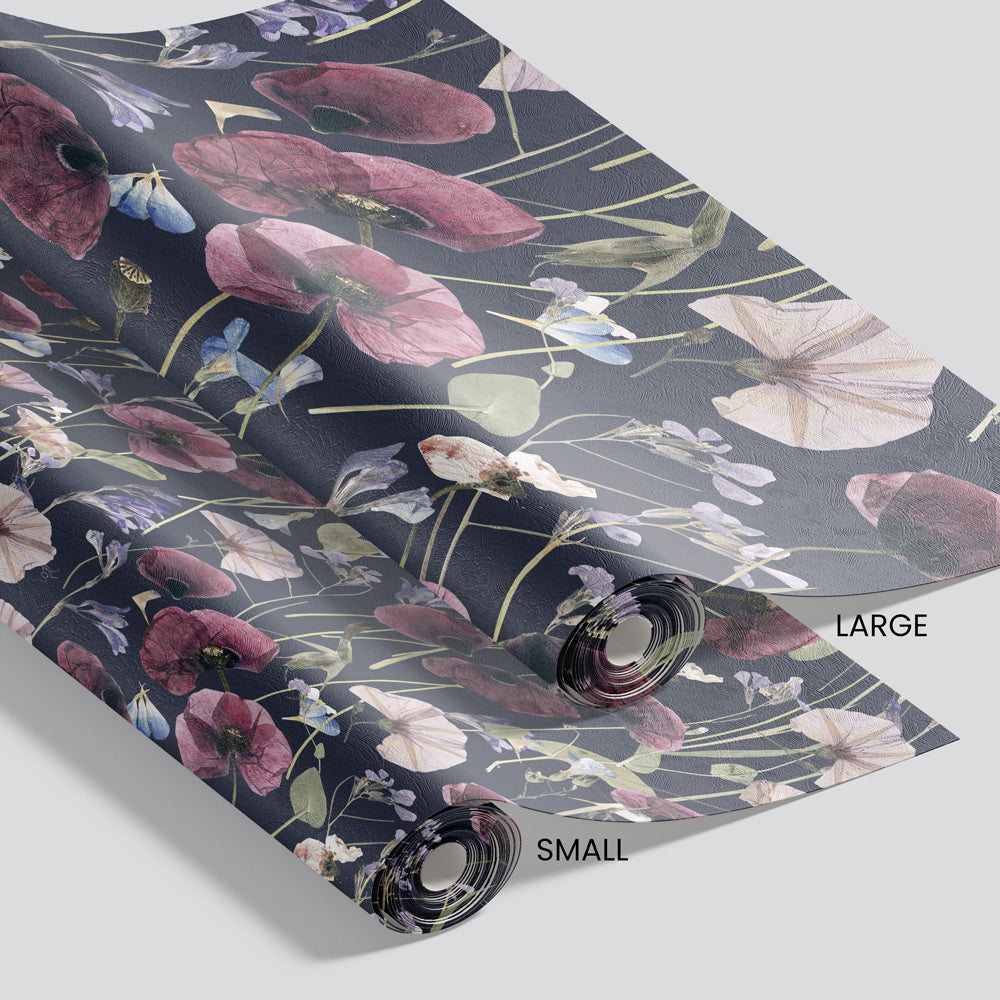 Pressed Petals (Dark Purple) Wallpaper pattern size options