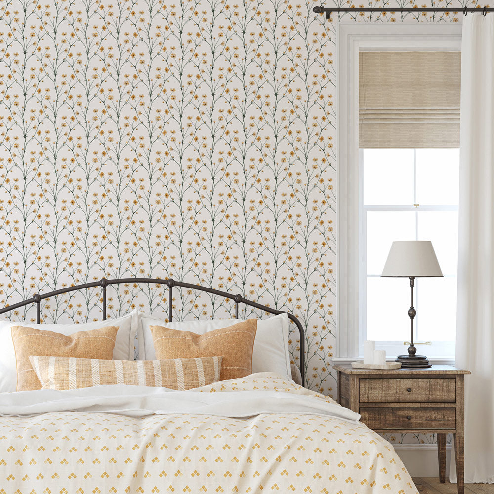 Floral Vines Wallpaper on bedroom wall