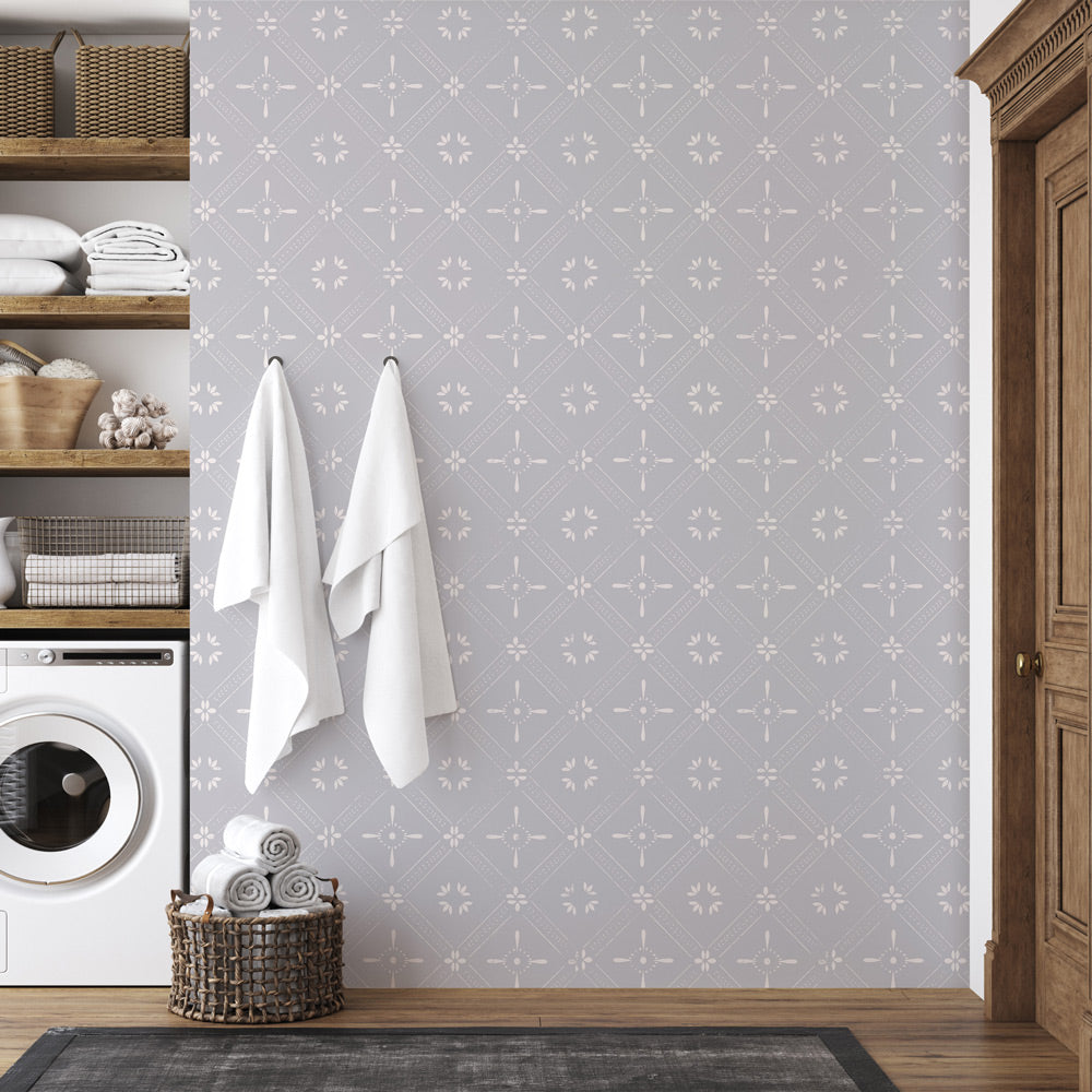 Bohemian Mosaic (Blue) Wallpaper on accent wall