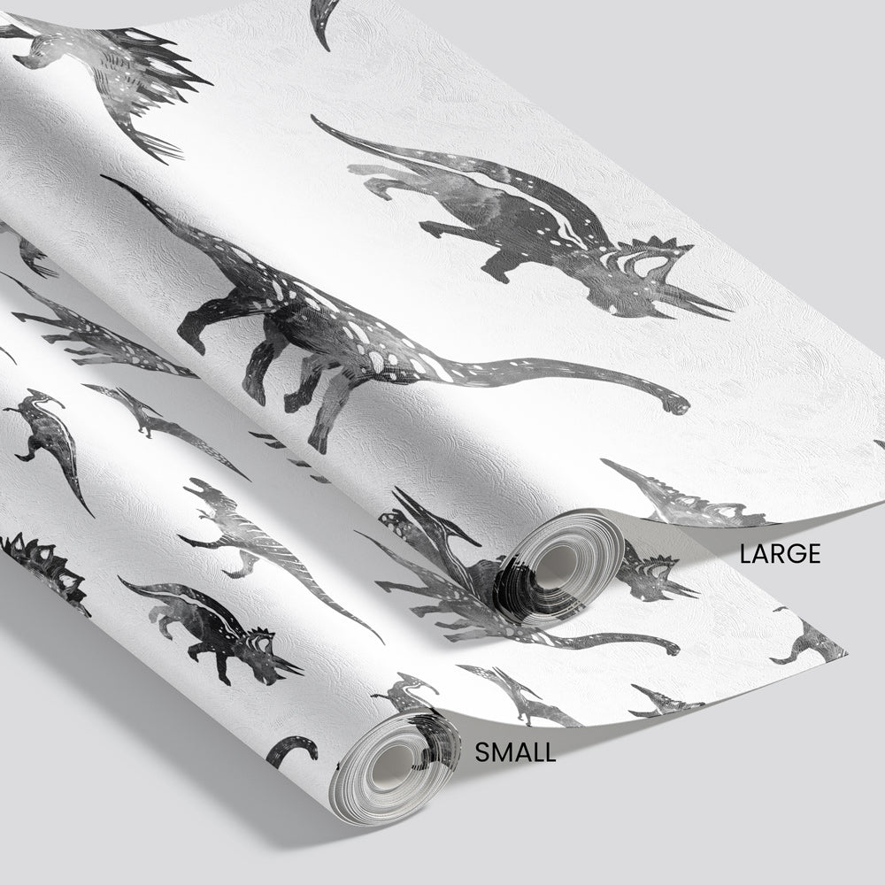 Jurassic Jungle (White) Wallpaper pattern size options