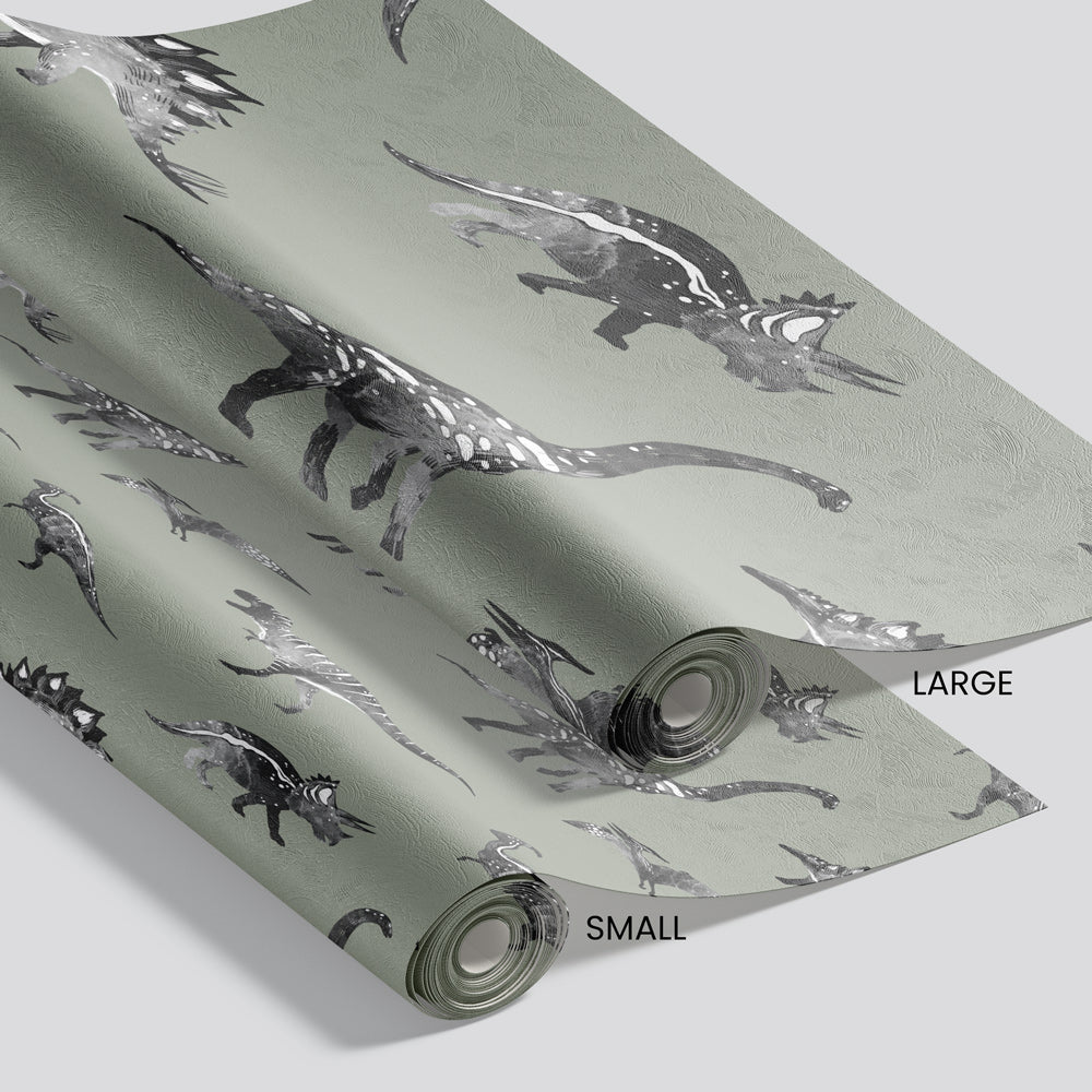 Jurassic Jungle (Sage) Wallpaper pattern size options