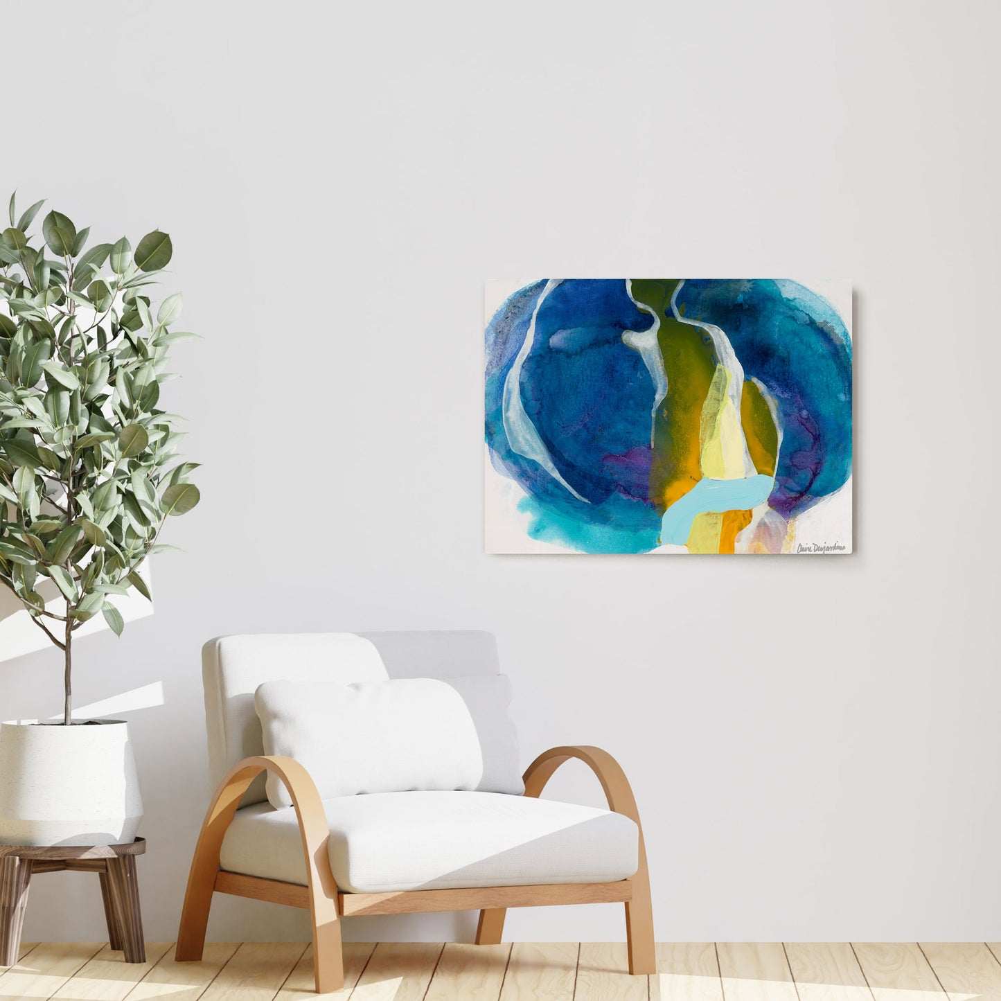 Claire Desjardins' Crossings 02 painting reproduced on HD metal print and displayed on wall