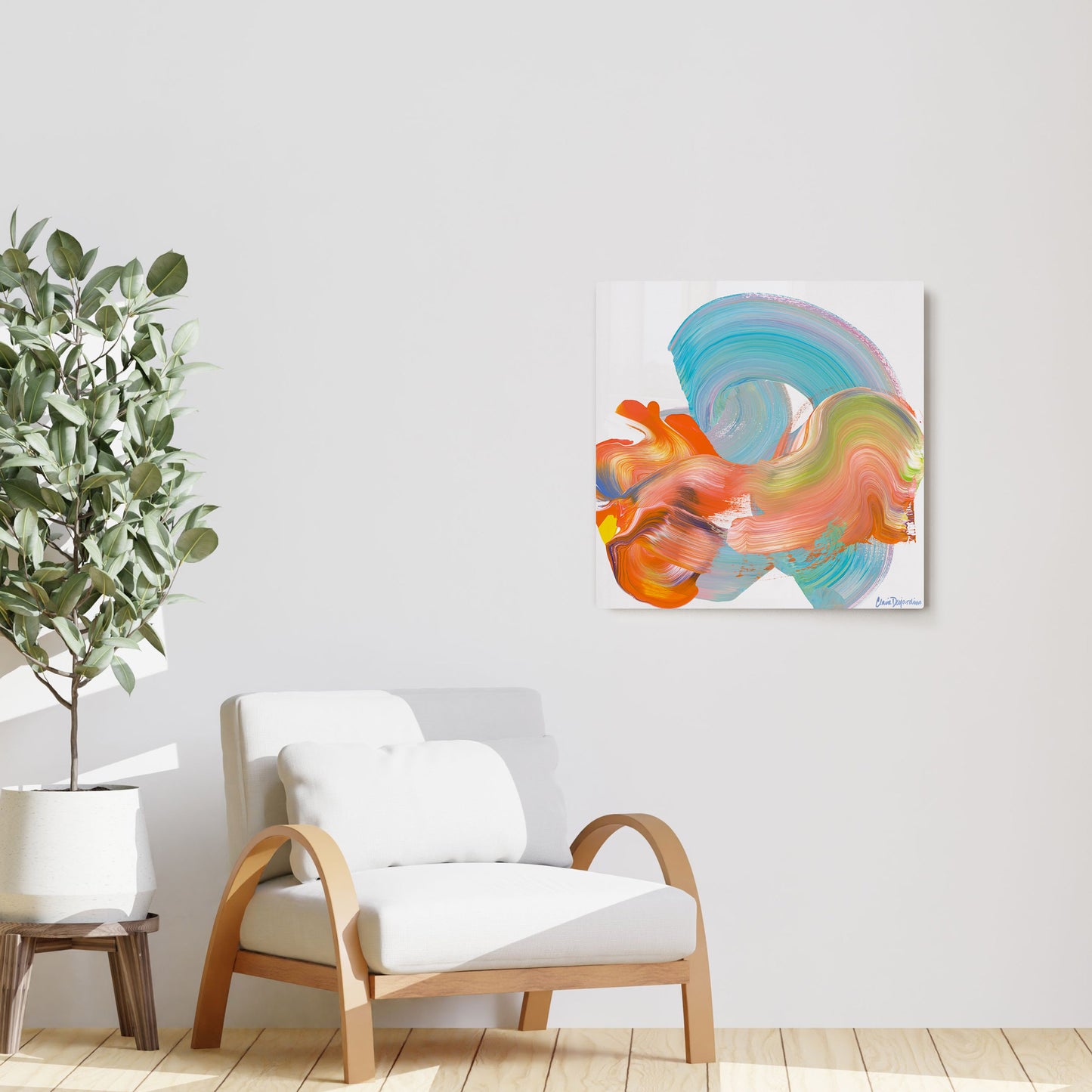 Claire Desjardins' Fire and Ice painting reproduced on HD metal print and displayed on wall