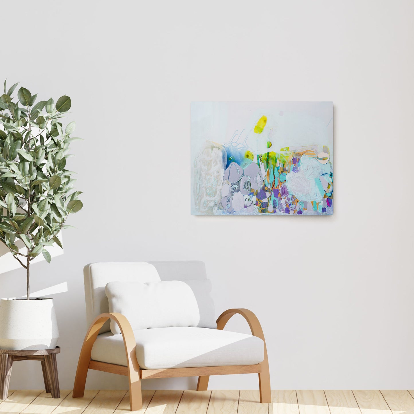 Claire Desjardins' Dragonflies in May painting reproduced on HD metal print and displayed on wall