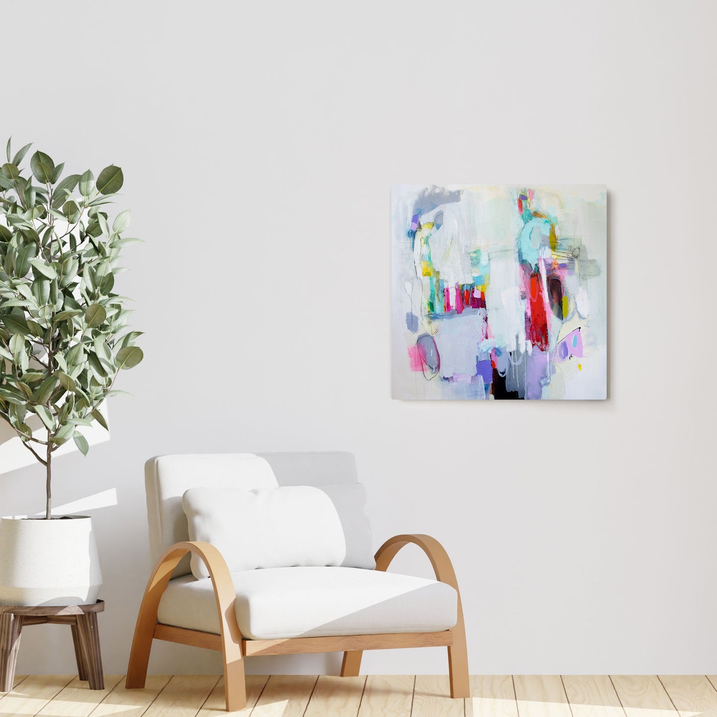 Claire Desjardins' Hang Up And Call Again painting reproduced on HD metal print and displayed on wall