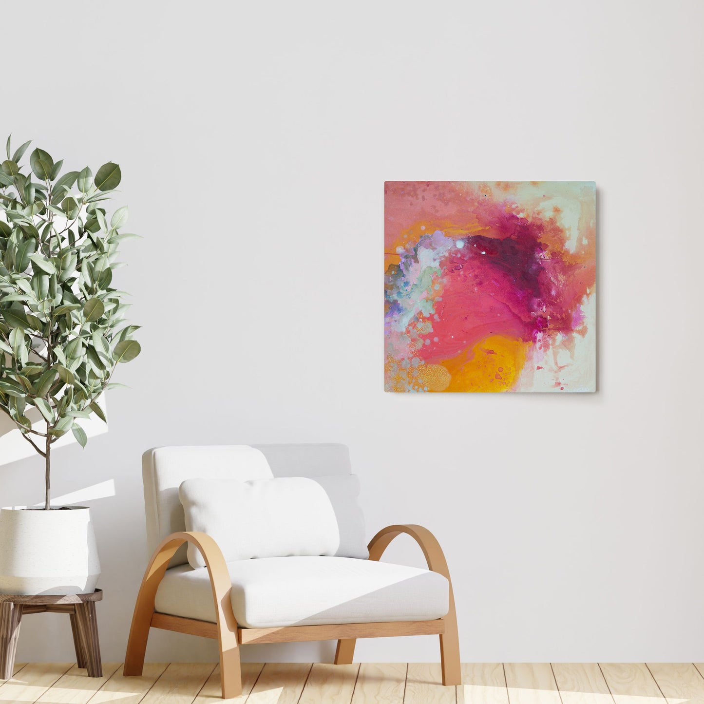 Claire Desjardins' Controlled Chaos painting reproduced on HD metal print and displayed on wall