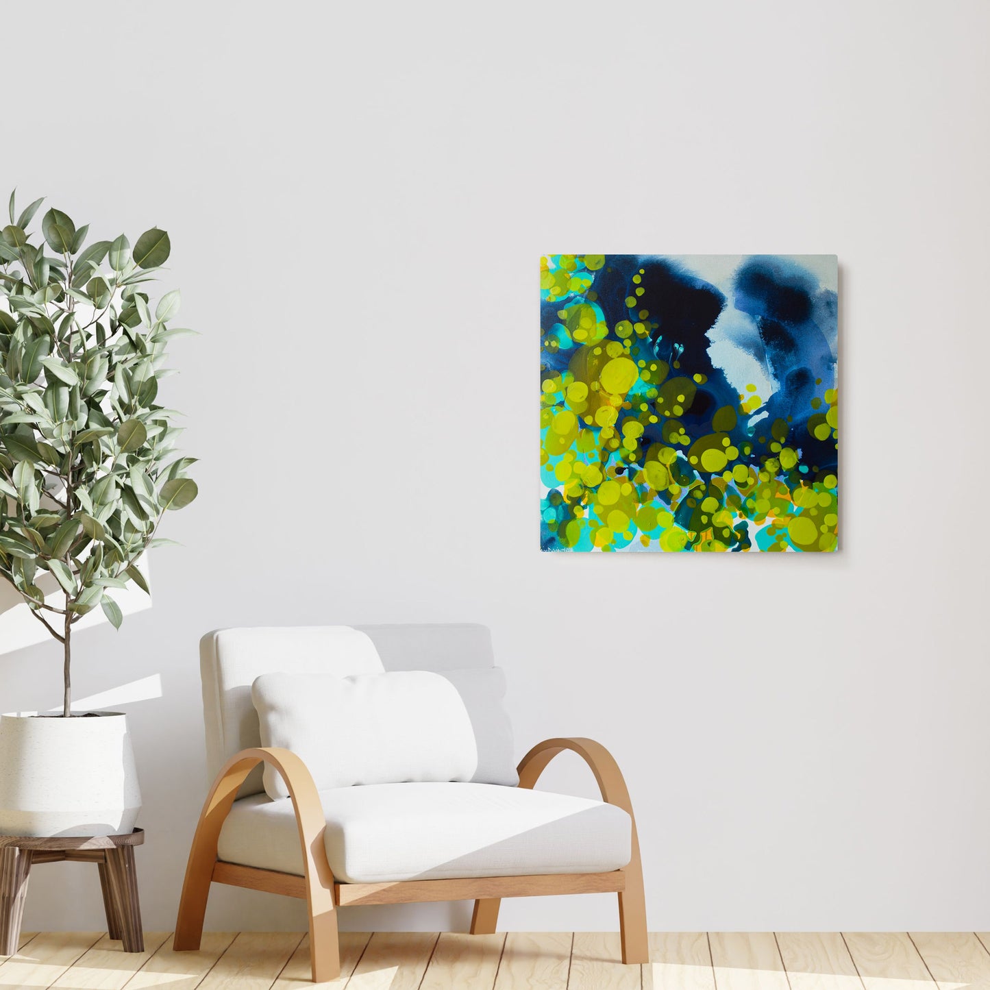 Claire Desjardins' Delayed painting reproduced on HD metal print and displayed on wall