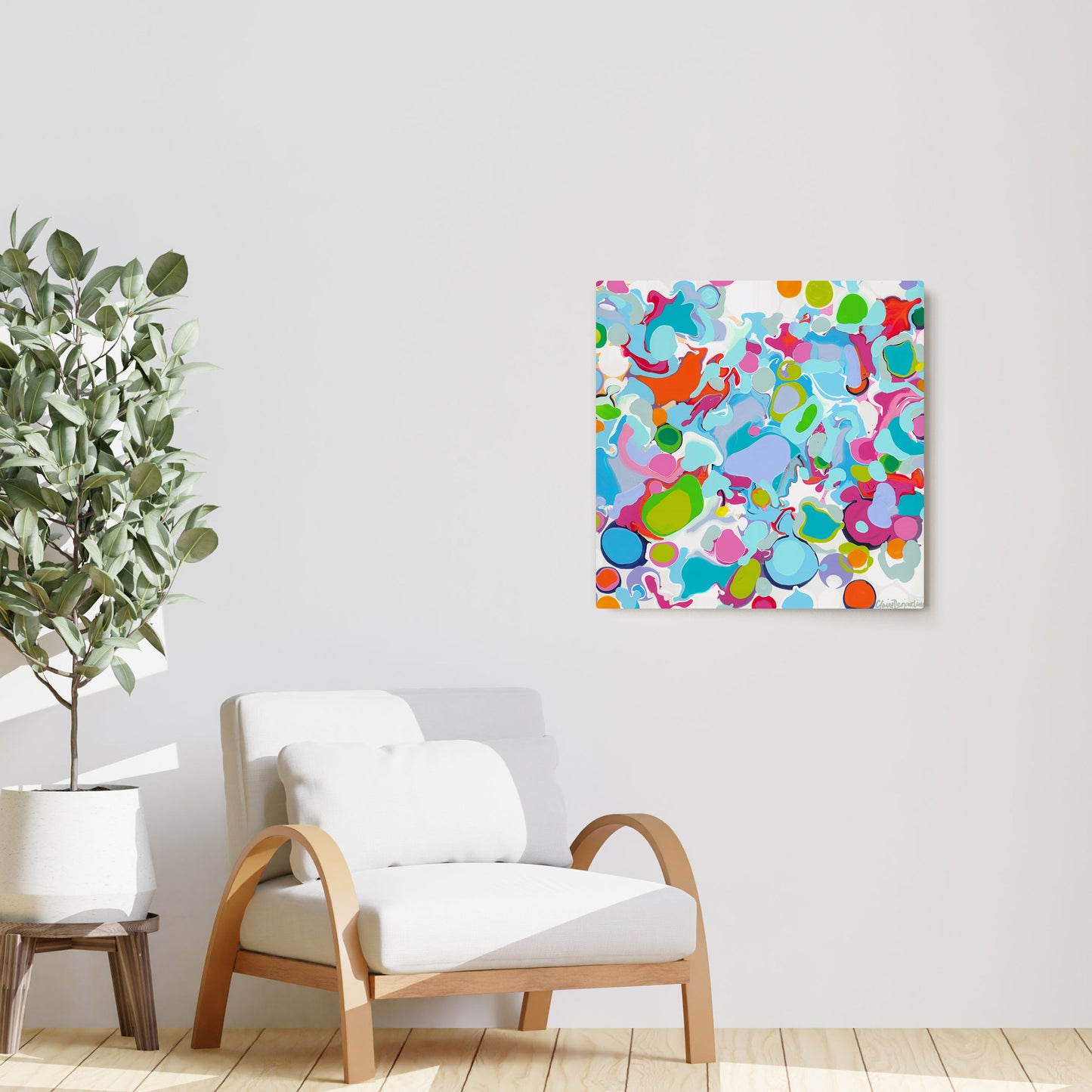 Claire Desjardins' Petrol Puddle painting reproduced on HD metal print and displayed on wall