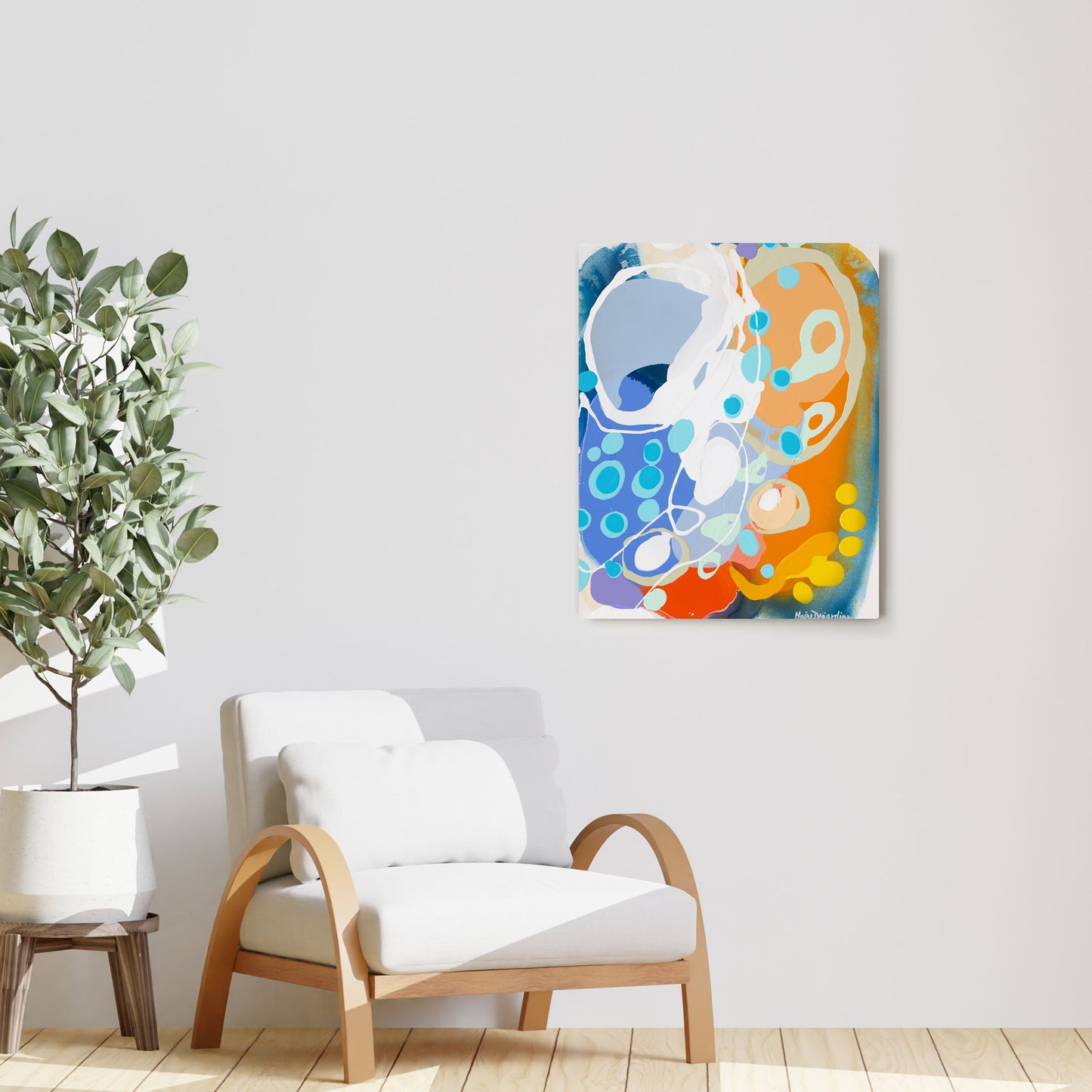 Claire Desjardins' Some Funny Story painting reproduced on HD metal print and displayed on wall