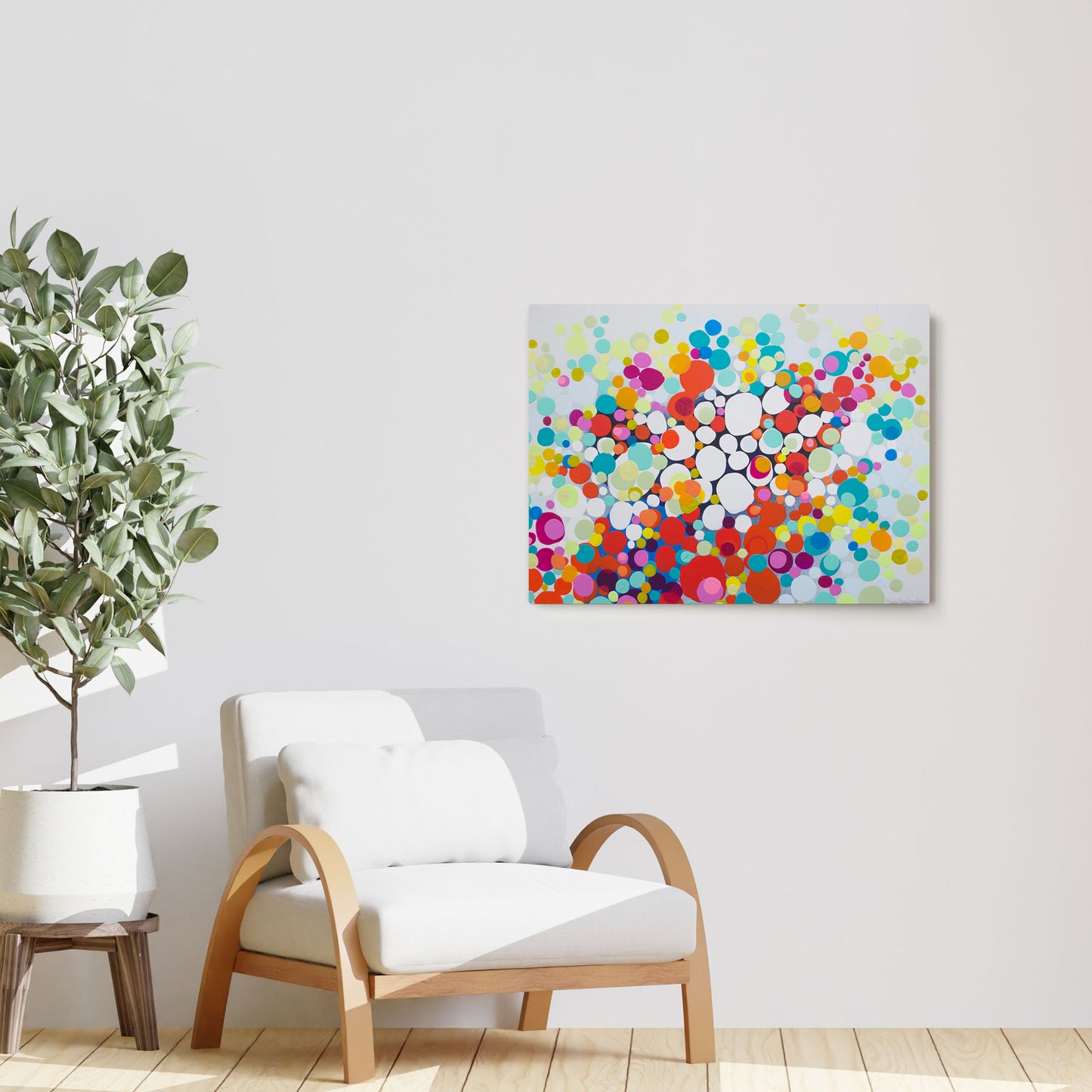 Claire Desjardins' So Pleased With His Bad Self painting reproduced on HD metal print and displayed on wall
