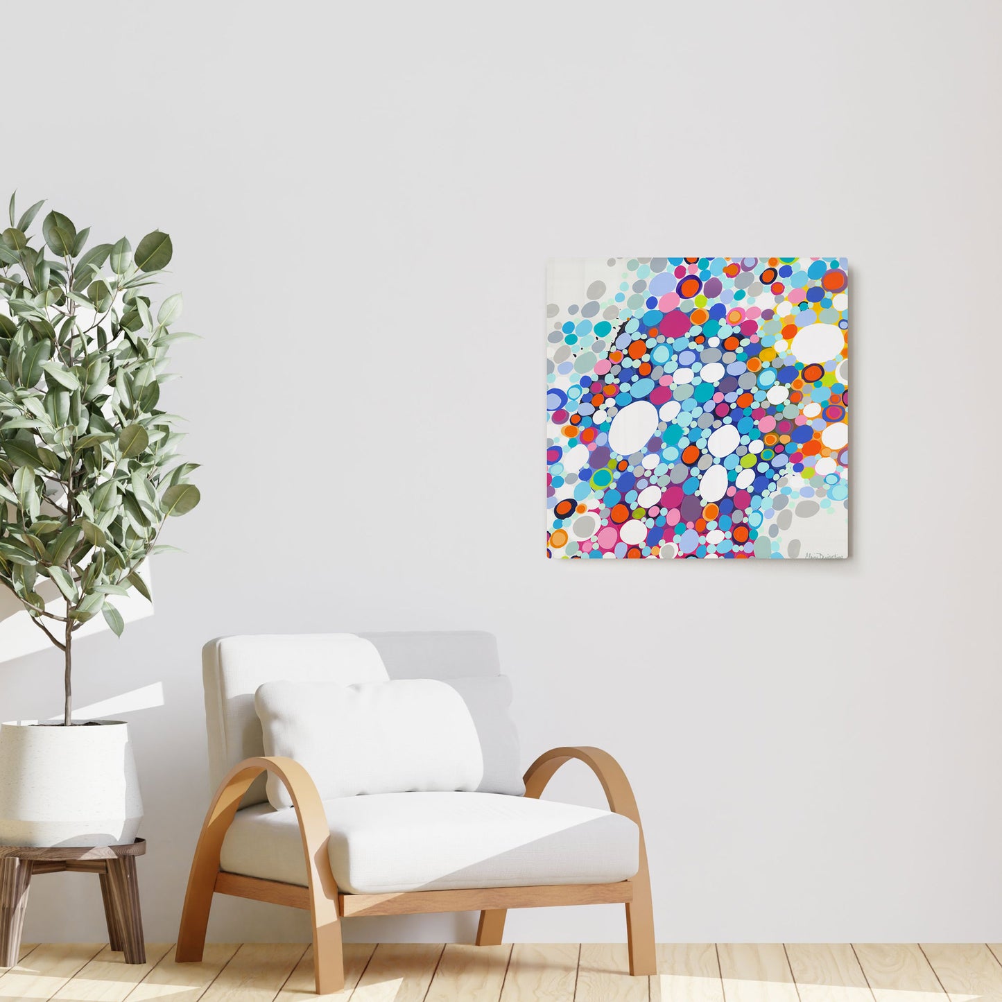 Claire Desjardins' A Bubbly Personality painting reproduced on HD metal print and displayed on wall