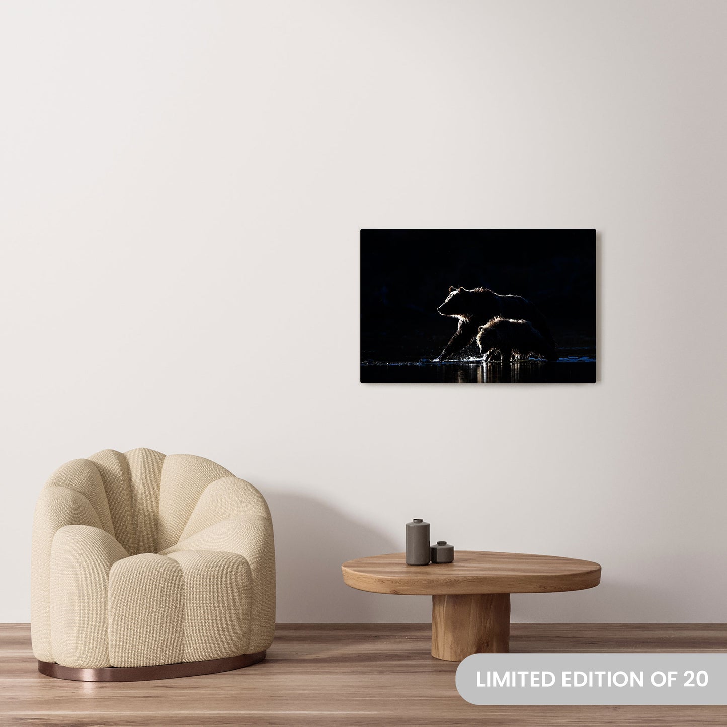 Michelle Valberg's Grizzly Silhouette photography reproduced on a 24x36 HD metal print