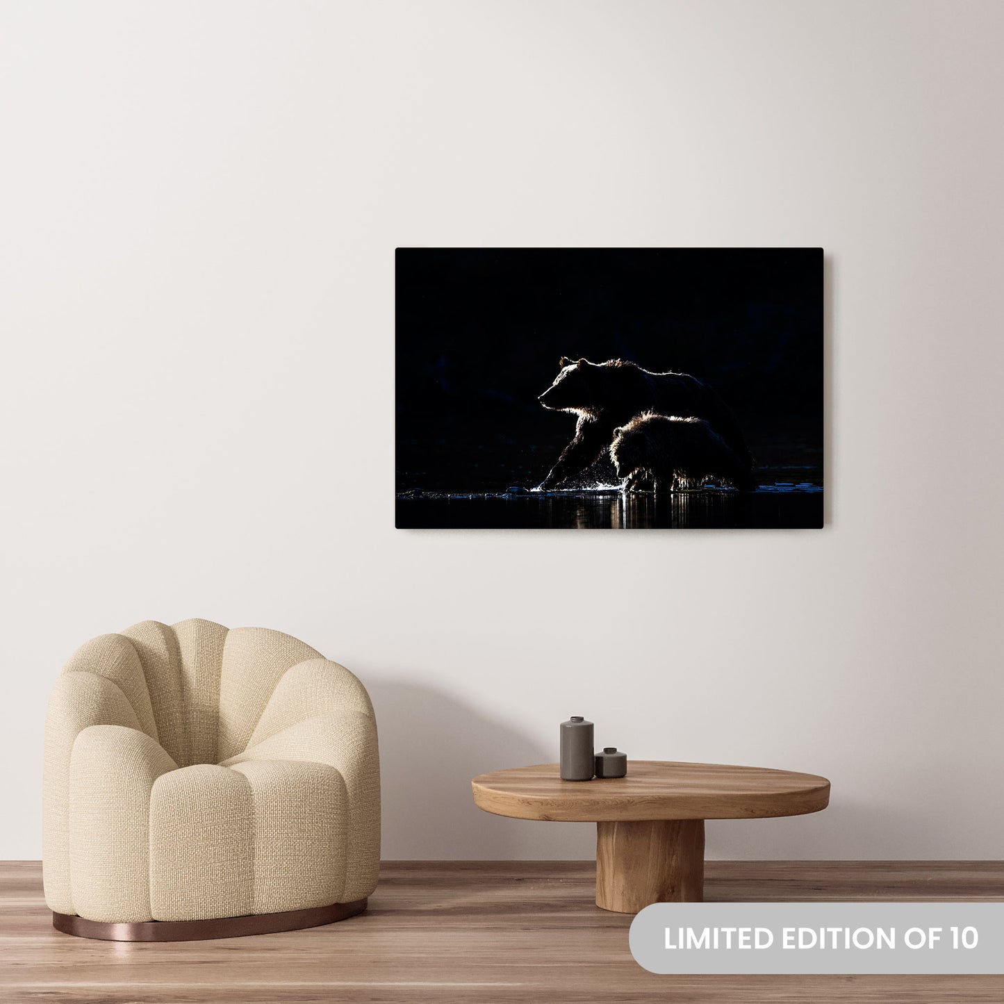 Michelle Valberg's Grizzly Silhouette photography reproduced on a 34x48 HD metal print