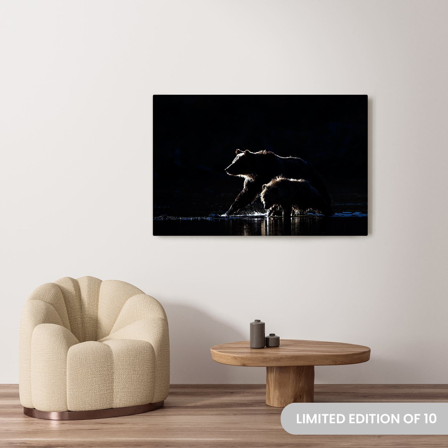 Michelle Valberg's Grizzly Silhouette photography reproduced on a 36x54 HD metal print