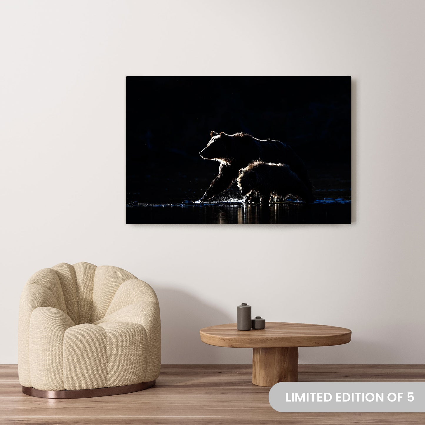 Michelle Valberg's Grizzly Silhouette photography reproduced on a 40x60 HD metal print