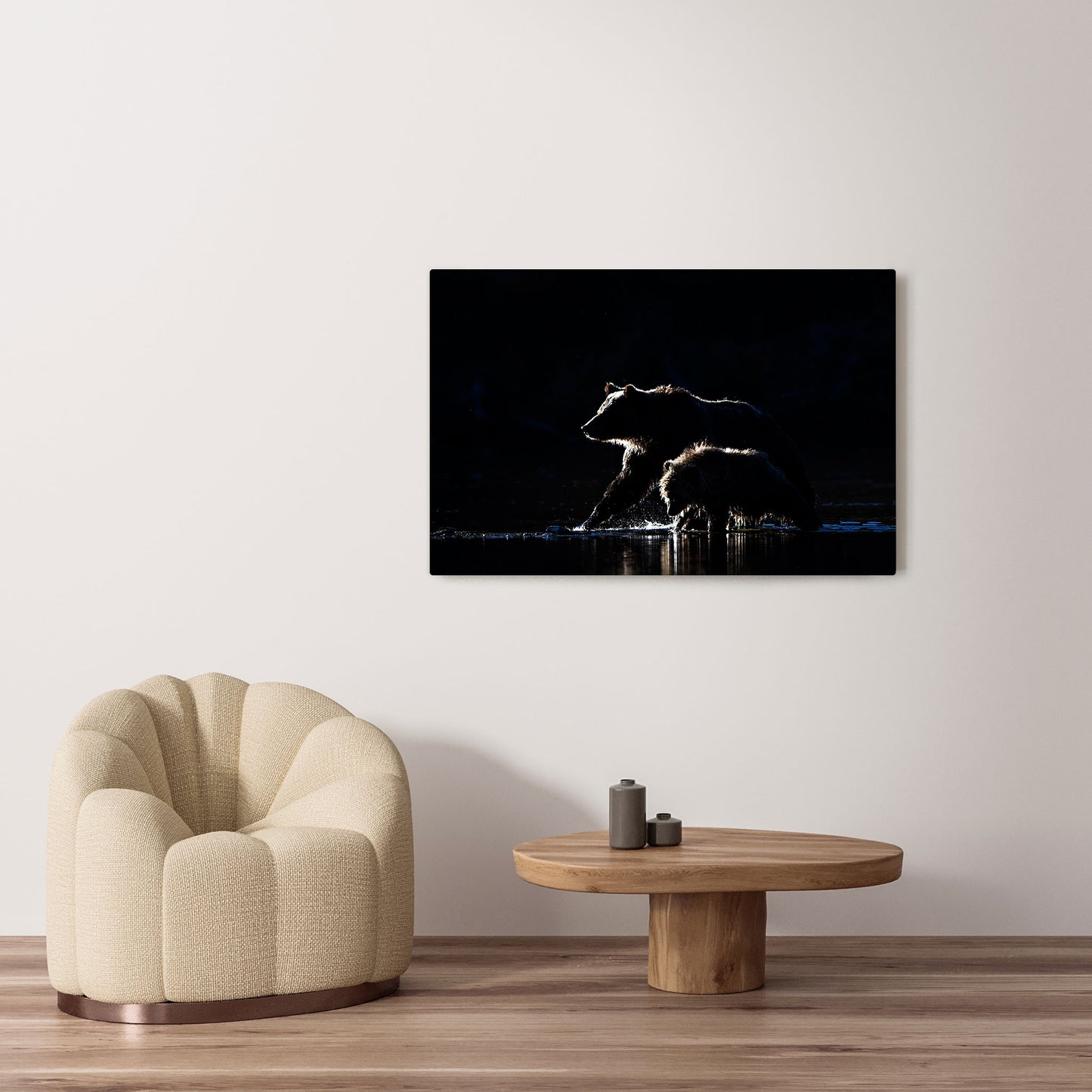 Michelle Valberg's Grizzly Silhouette photography reproduced on HD metal print and displayed on wall