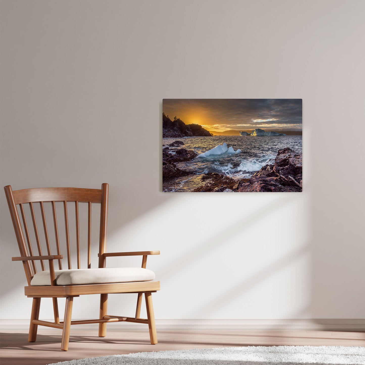 Ray Mackey's Brighton Berg Sunset photography reproduced on HD metal print and displayed on wall