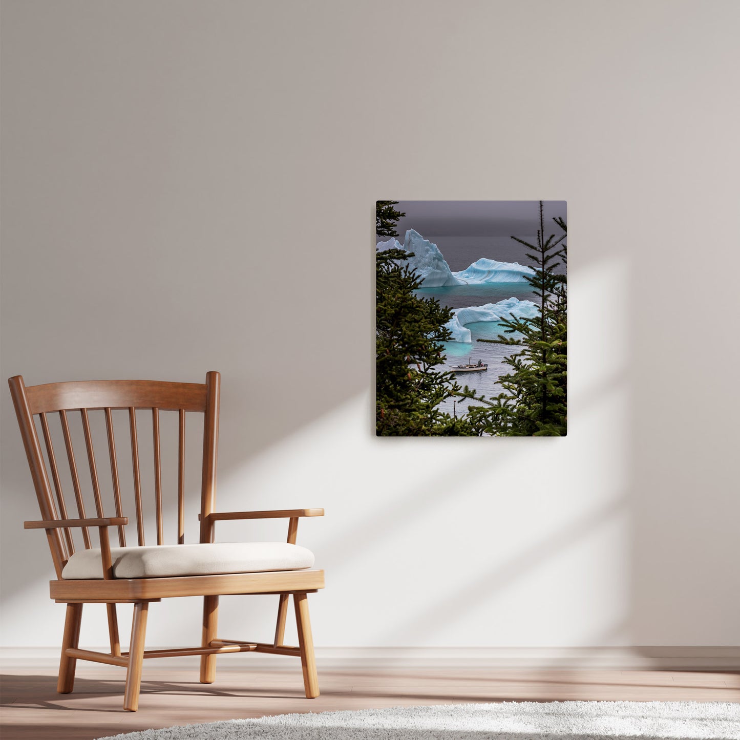 Ray Mackey's Bay Bulls Iceberg Fisherman photography reproduced on HD metal print and displayed on wall