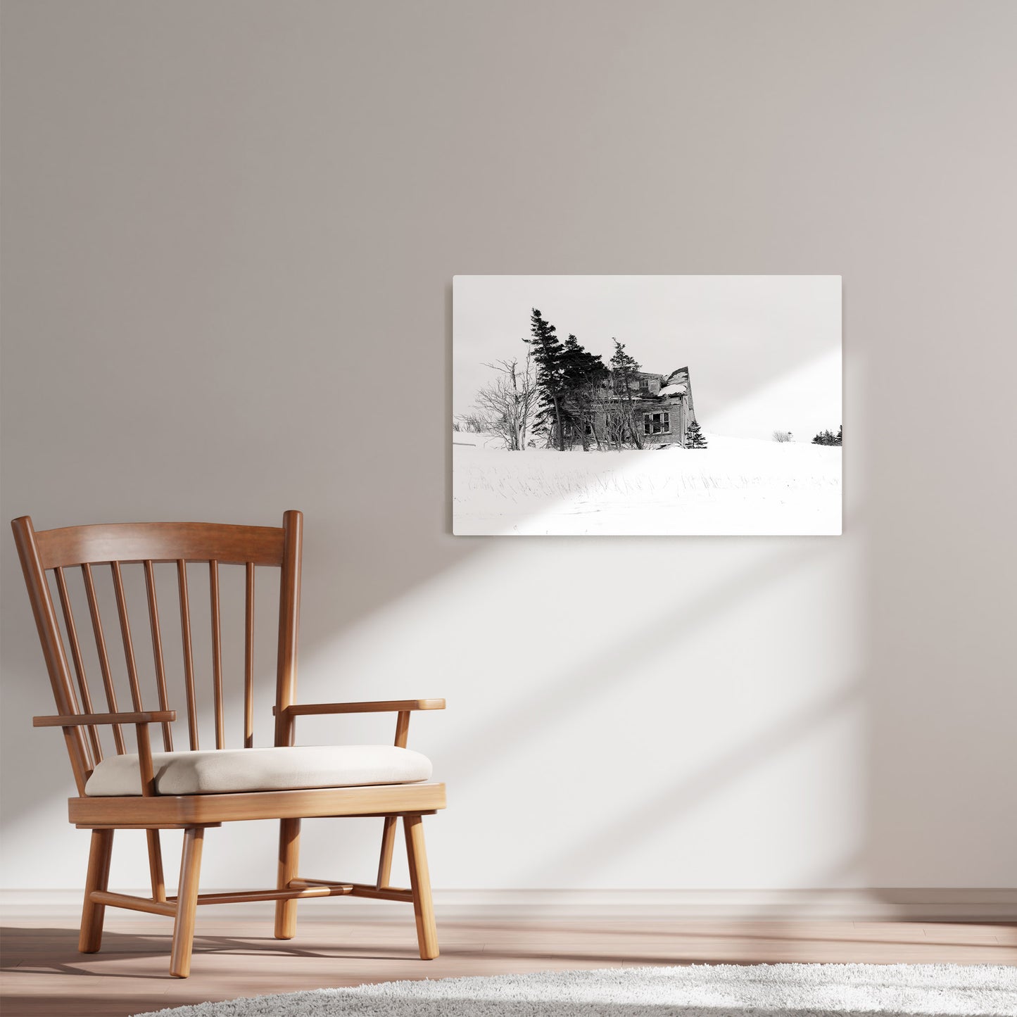 Ray Mackey's Caplin Cove photography reproduced on HD metal print and displayed on wall