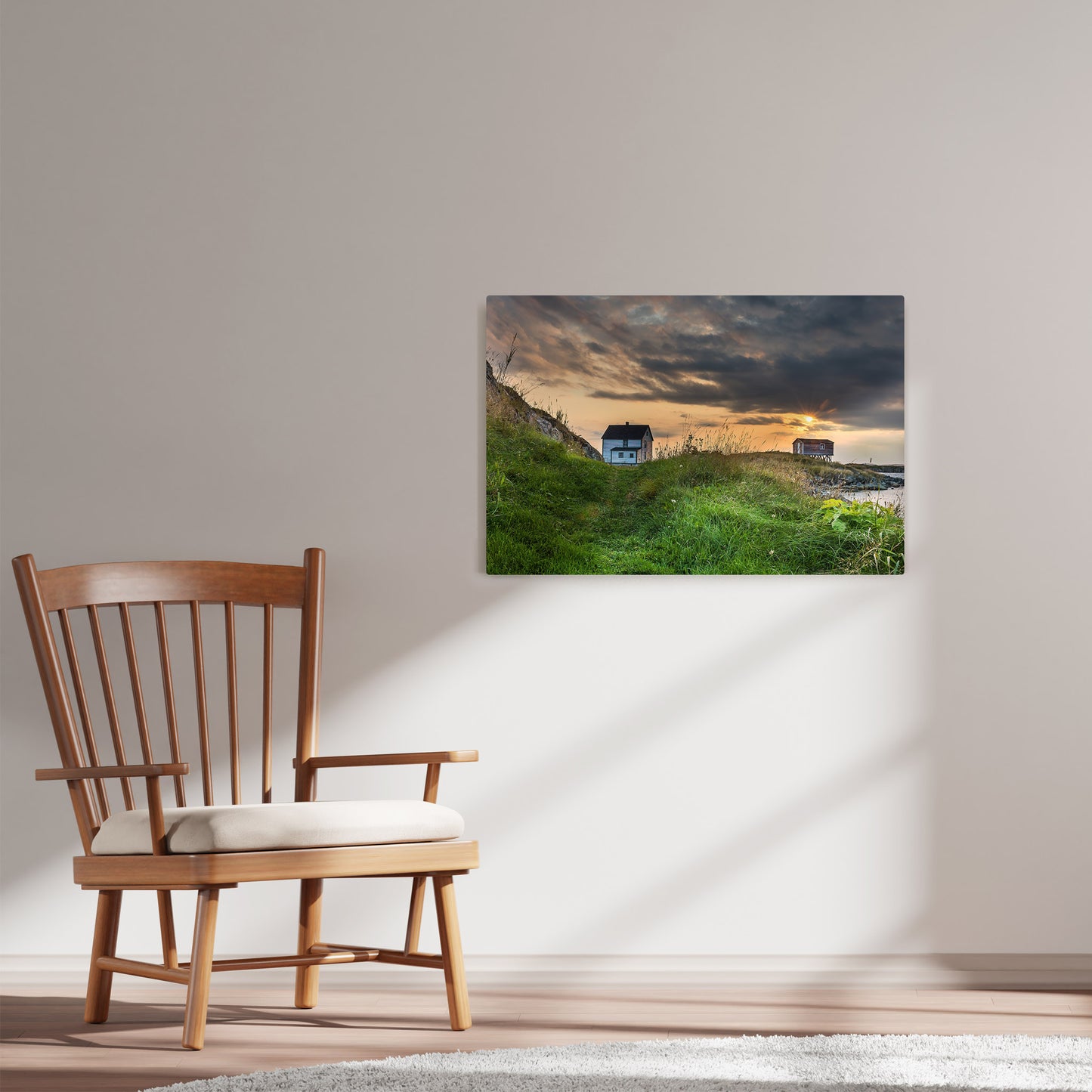 Ray Mackey's Change Islands Paynes Cove photography reproduced on HD metal print and displayed on wall