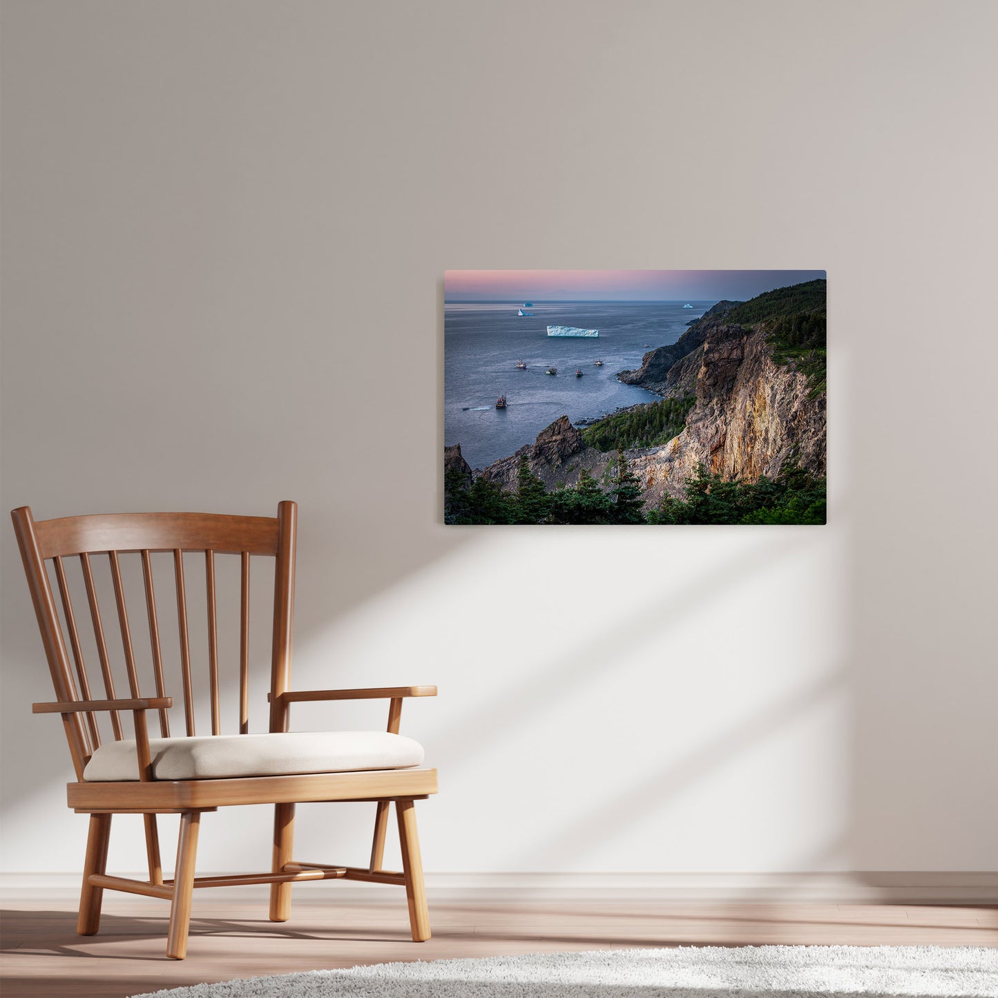 Ray Mackey's La Scie Caplin Fishing photography reproduced on HD metal print and displayed on wall