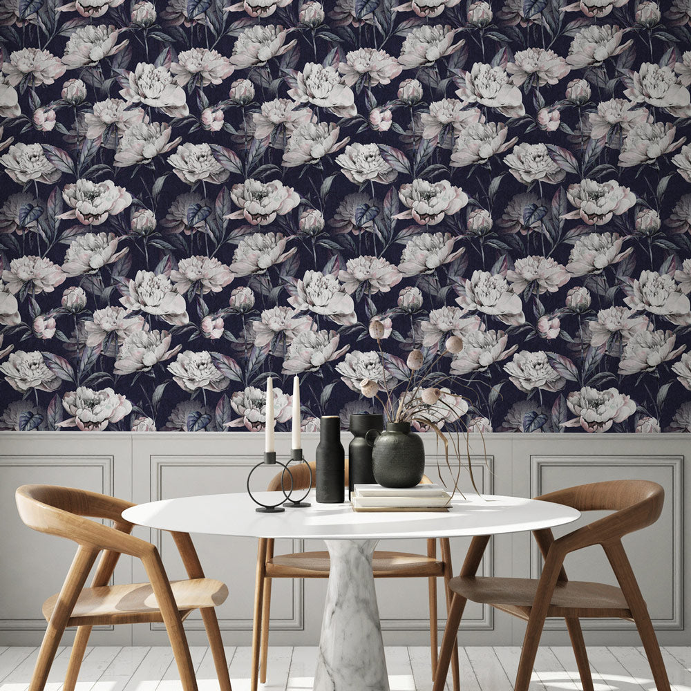 Polar Spring Black wallpaper on dining room wall