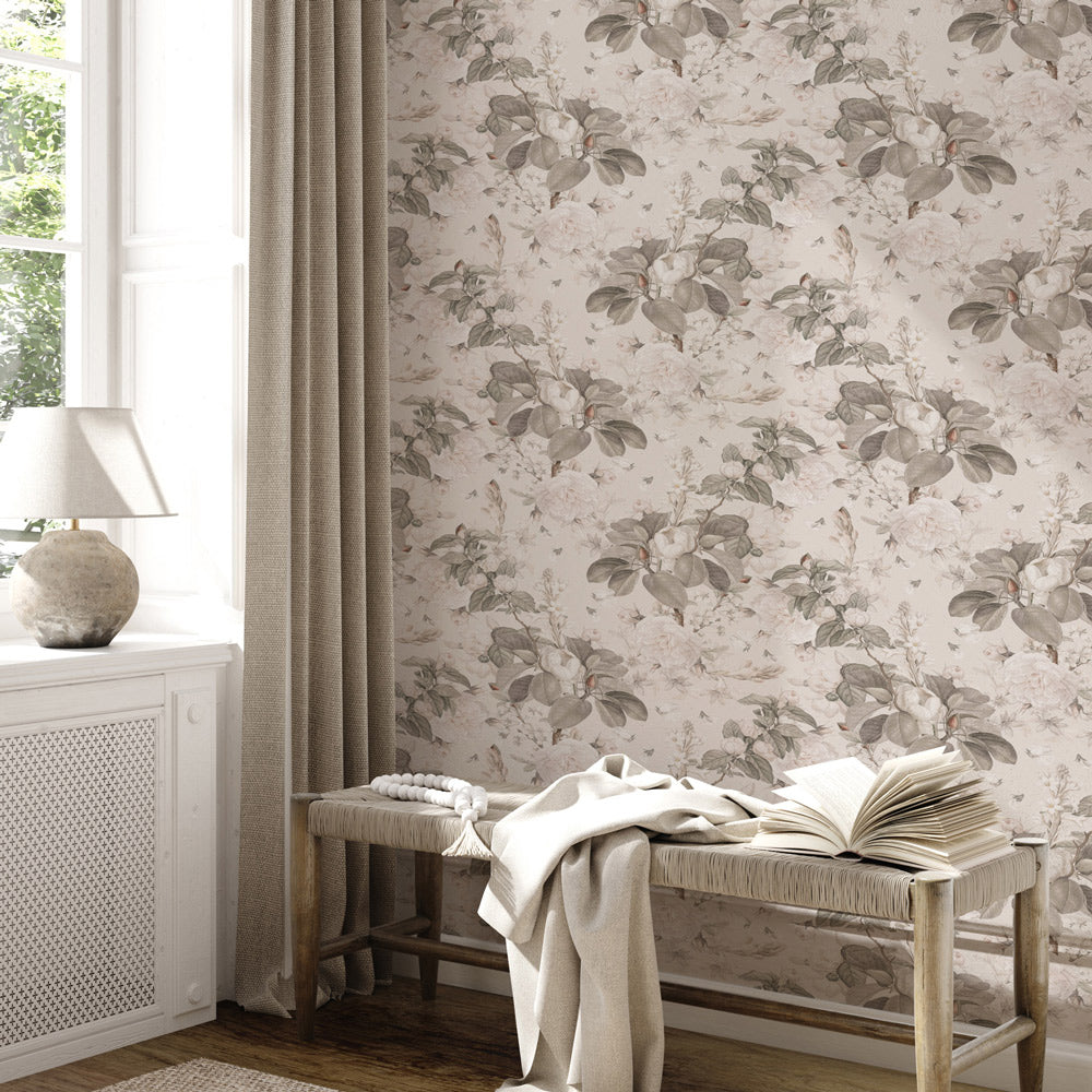 Gentle Bloom Beige wallpaper on wall