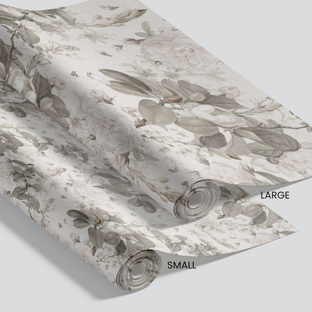Gentle Bloom Ivory Wallpaper pattern size options