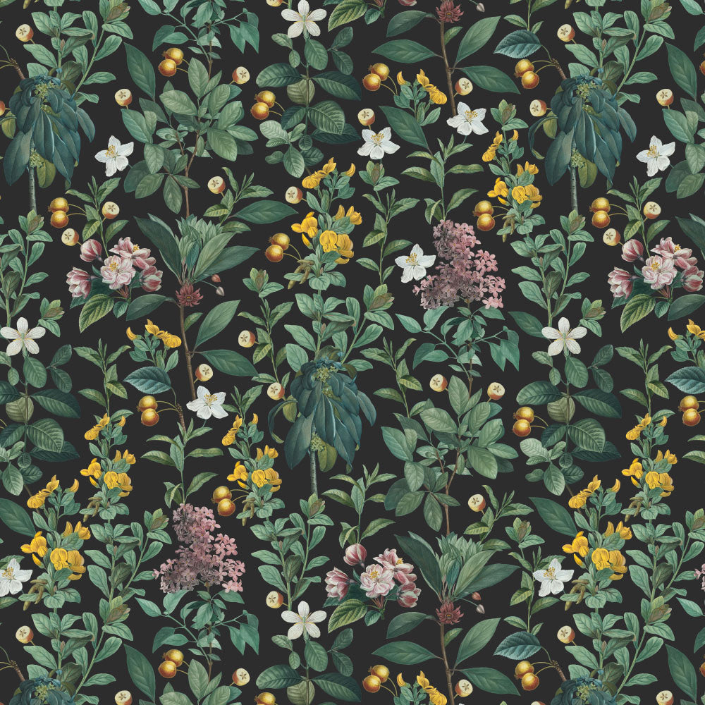 Botanical Garden Black Wallpaper pattern close-up