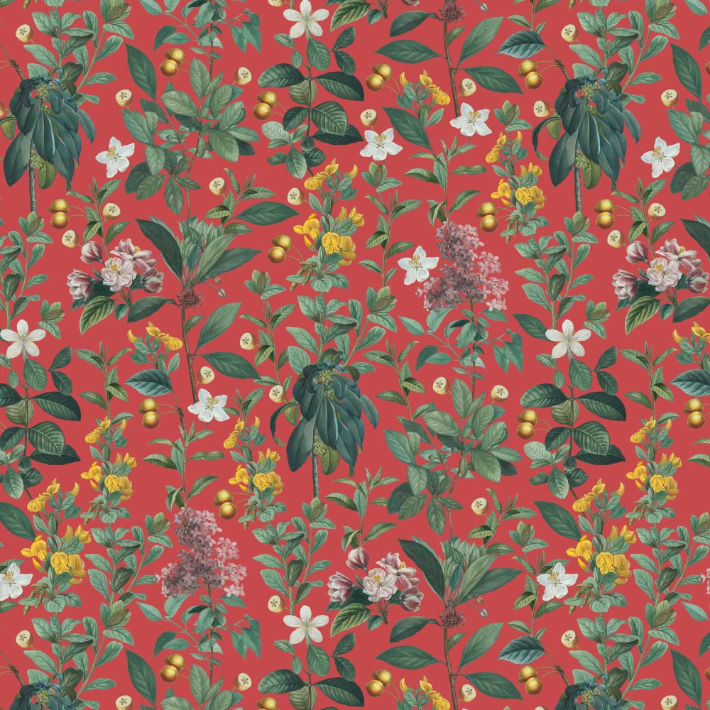 Botanical Garden Red Wallpaper pattern close-up