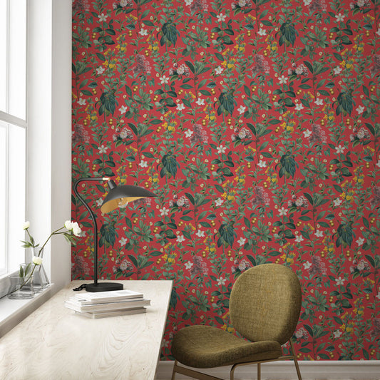 Botanical Garden Red Wallpaper on office wall