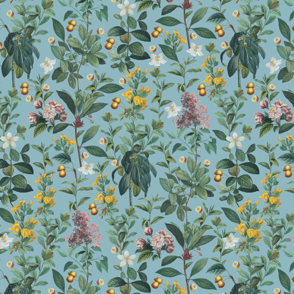 Botanical Garden Blue Wallpaper pattern close-up