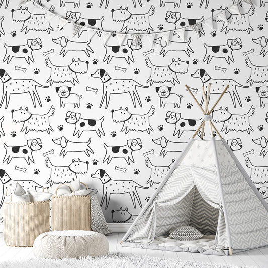 Doggy Doodles Wallpaper on playroom wall