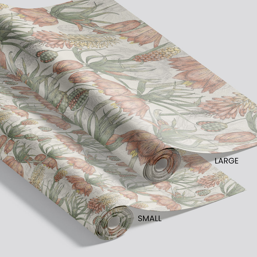 Rustic Upside Down (Beige) Wallpaper pattern size options