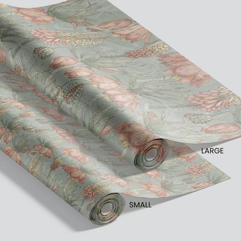 Rustic Upside Down (Sage) Wallpaper pattern size options