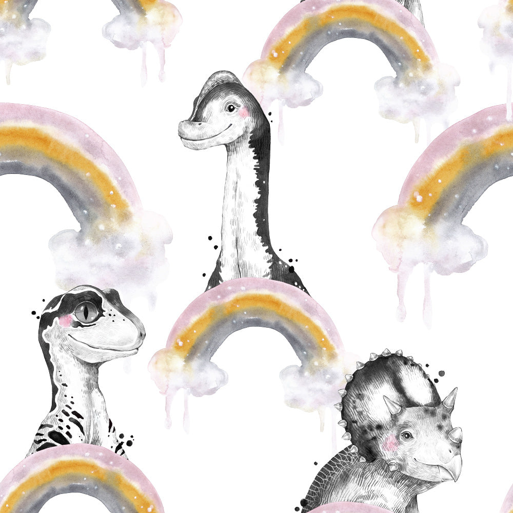 Dino Dreamscape (White) Wallpaper pattern close-up