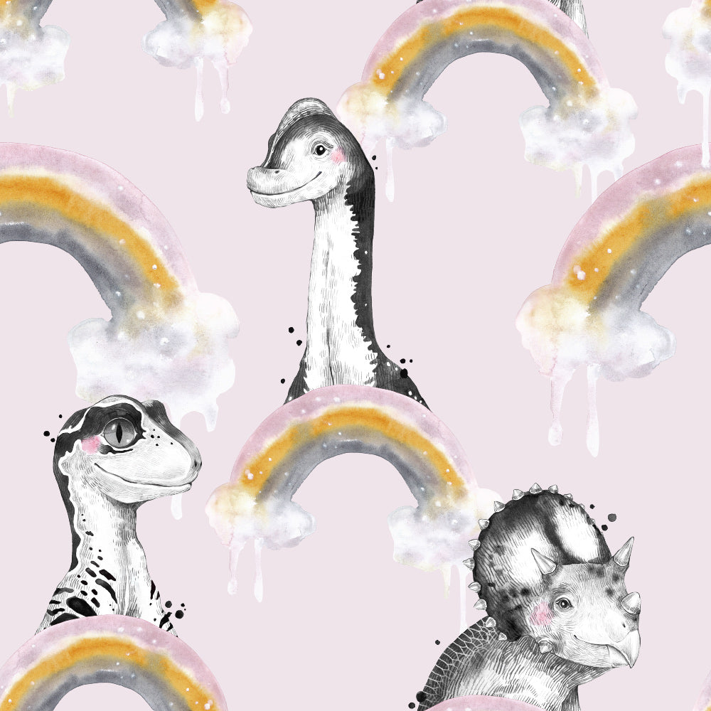 Dino Dreamscape (Pink) Wallpaper pattern close-up