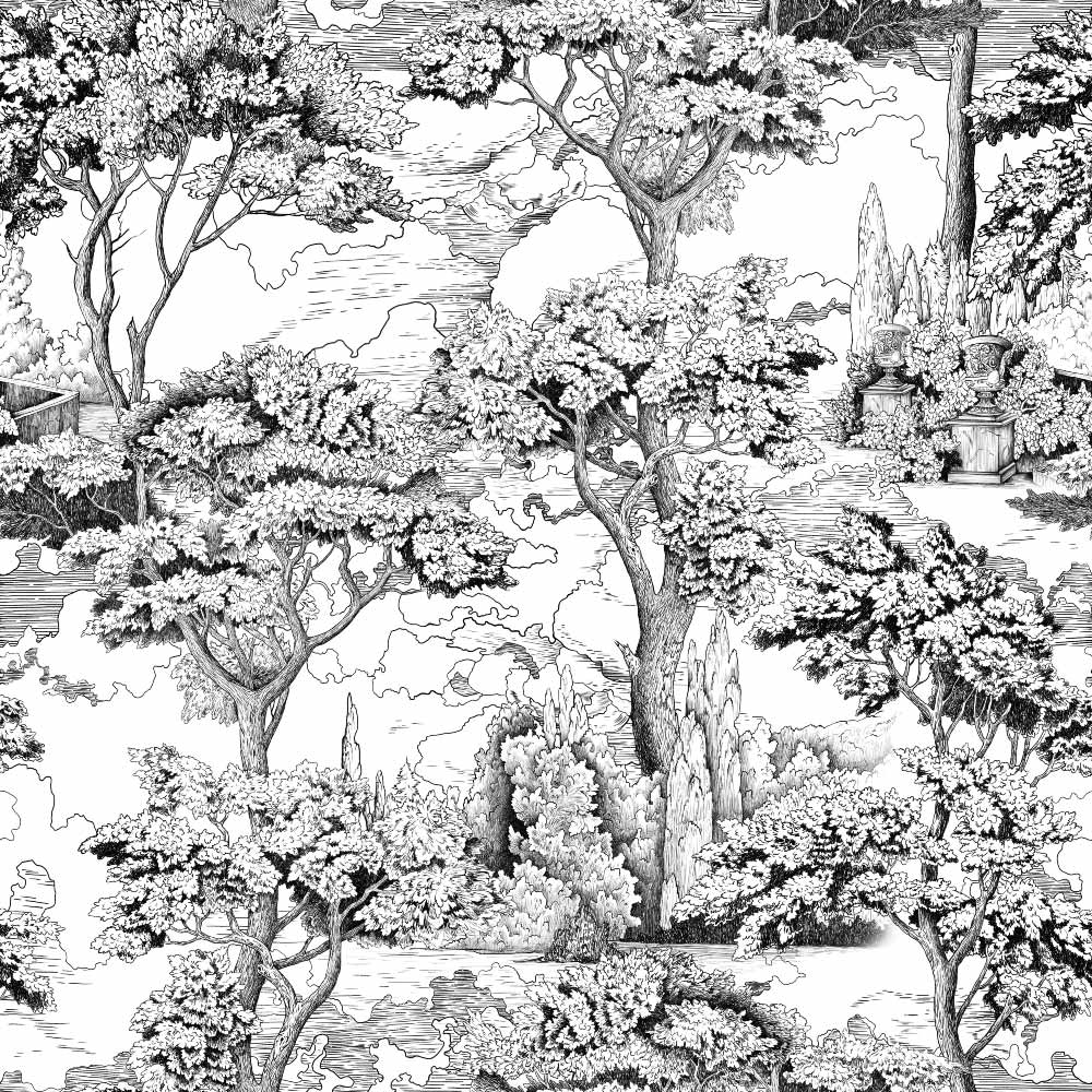 Peaceful Retreat (Black) Wallpaper pattern close-up